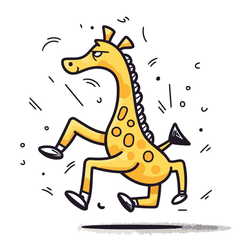 Cute cartoon giraffe running. Vector illustration in doodle style.