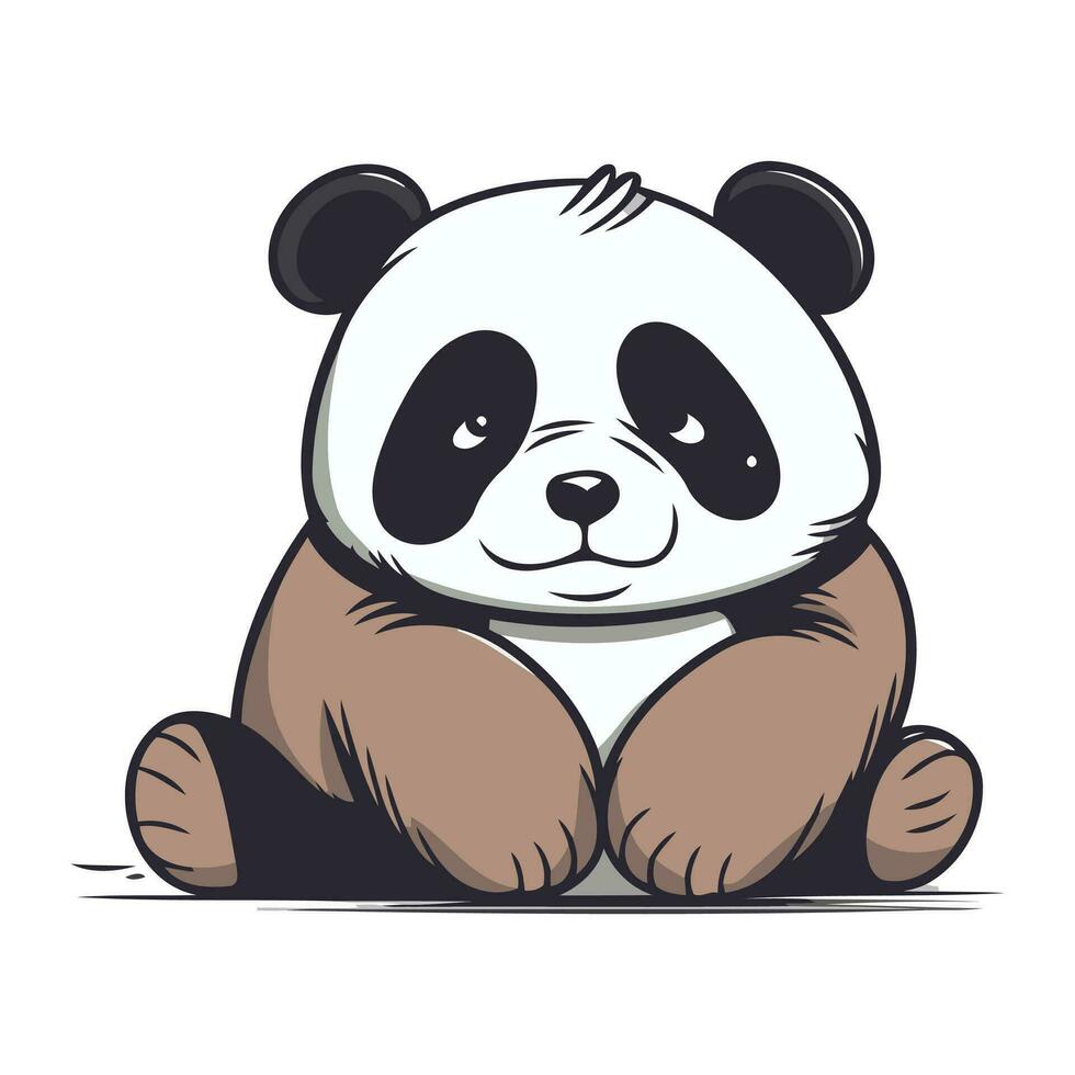 Cute panda sitting on the floor. Cartoon vector illustration.