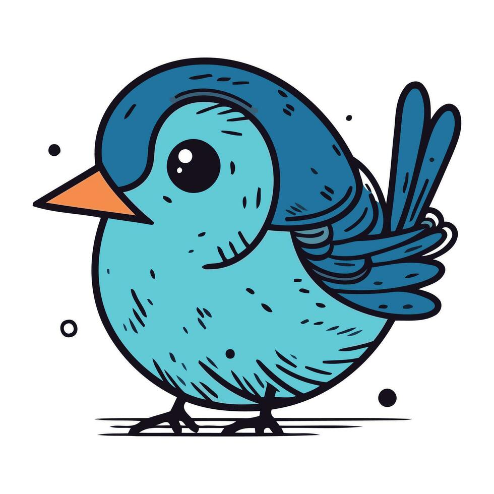 Cute blue bird. Vector illustration. Isolated on white background.