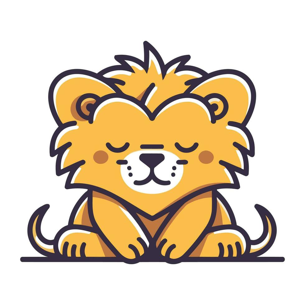 Cute lion sitting and smiling. Vector illustration in flat style.