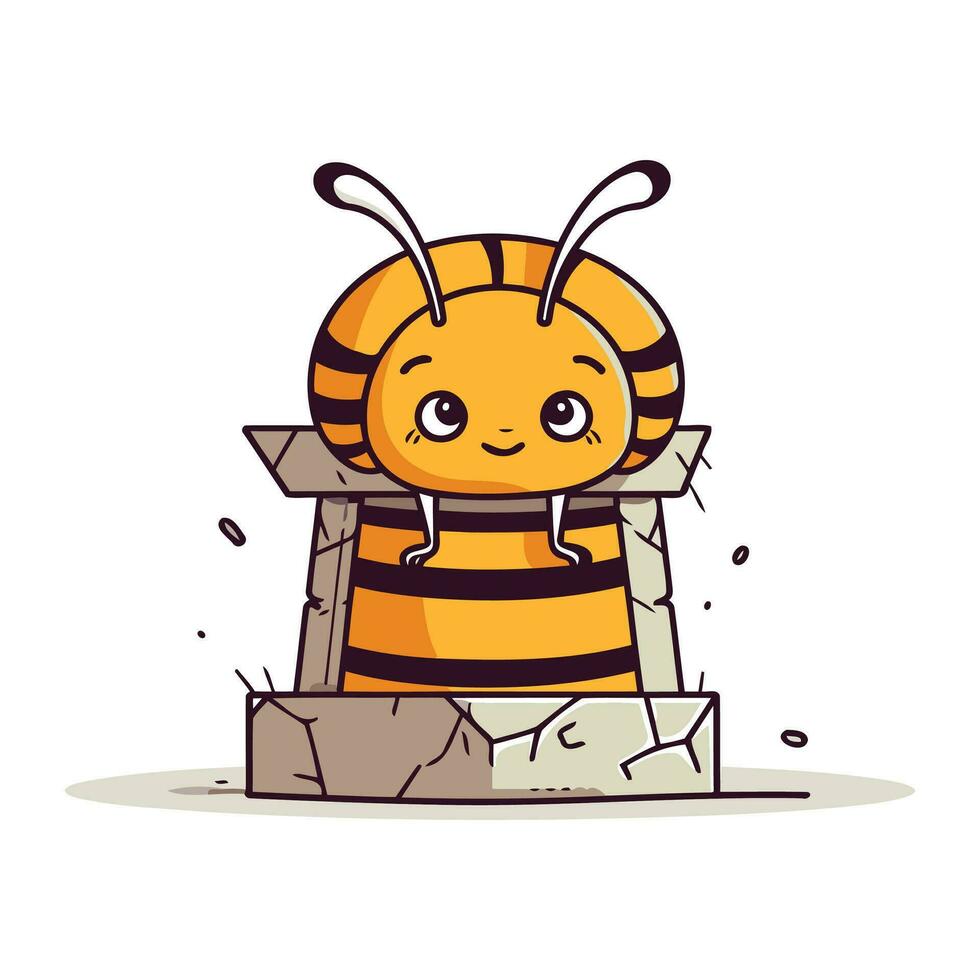 linda dibujos animados abeja. vector ilustración en blanco antecedentes. aislado.