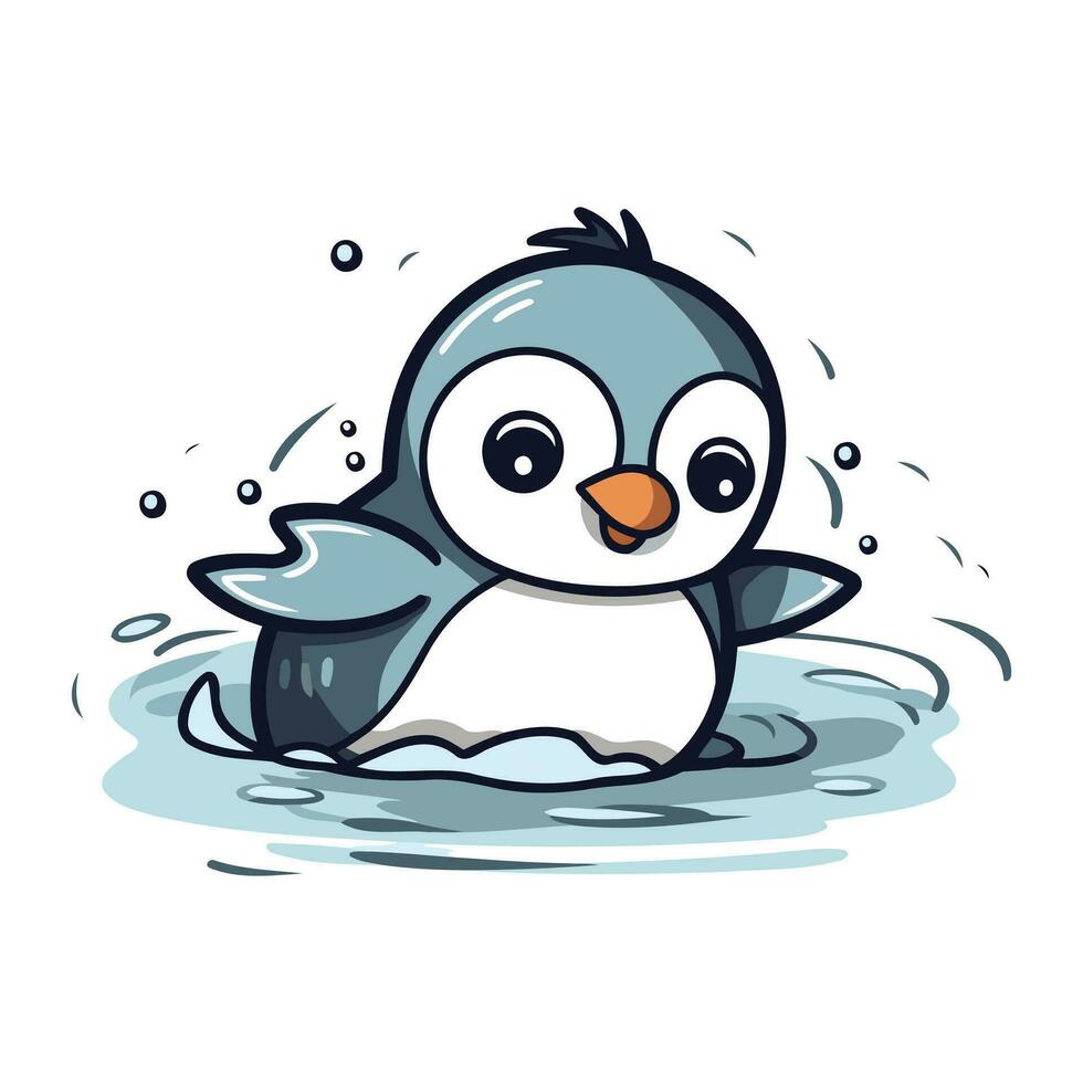 linda pingüino nadando en el agua. dibujos animados vector ilustración.