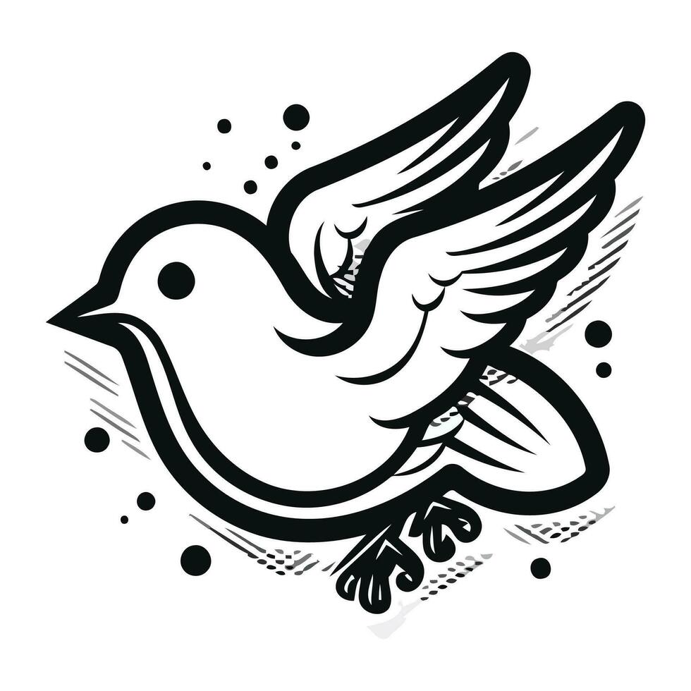 paloma de paz. negro y blanco vector ilustración aislado en blanco antecedentes.