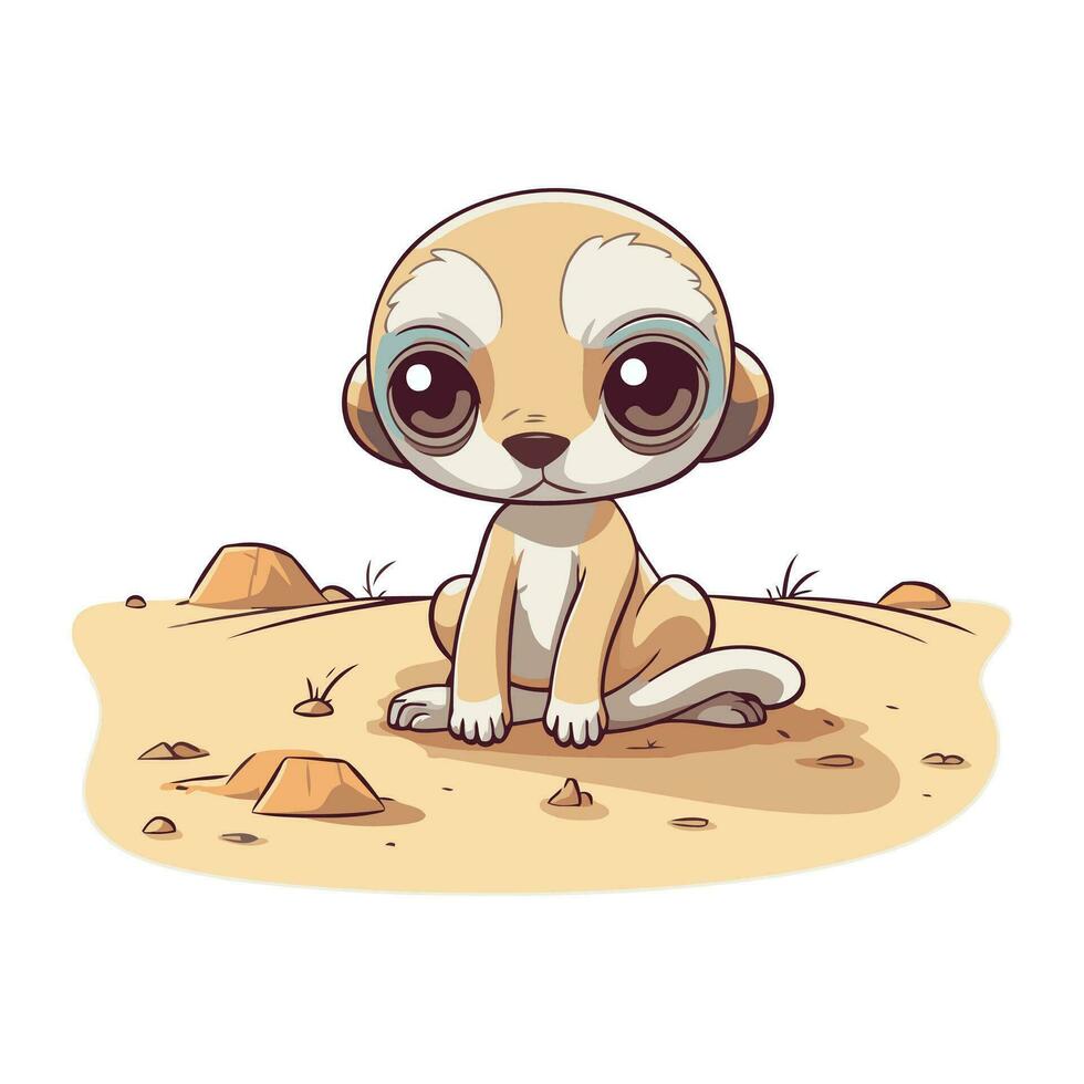 linda pequeño suricata en el arena. vector ilustración.