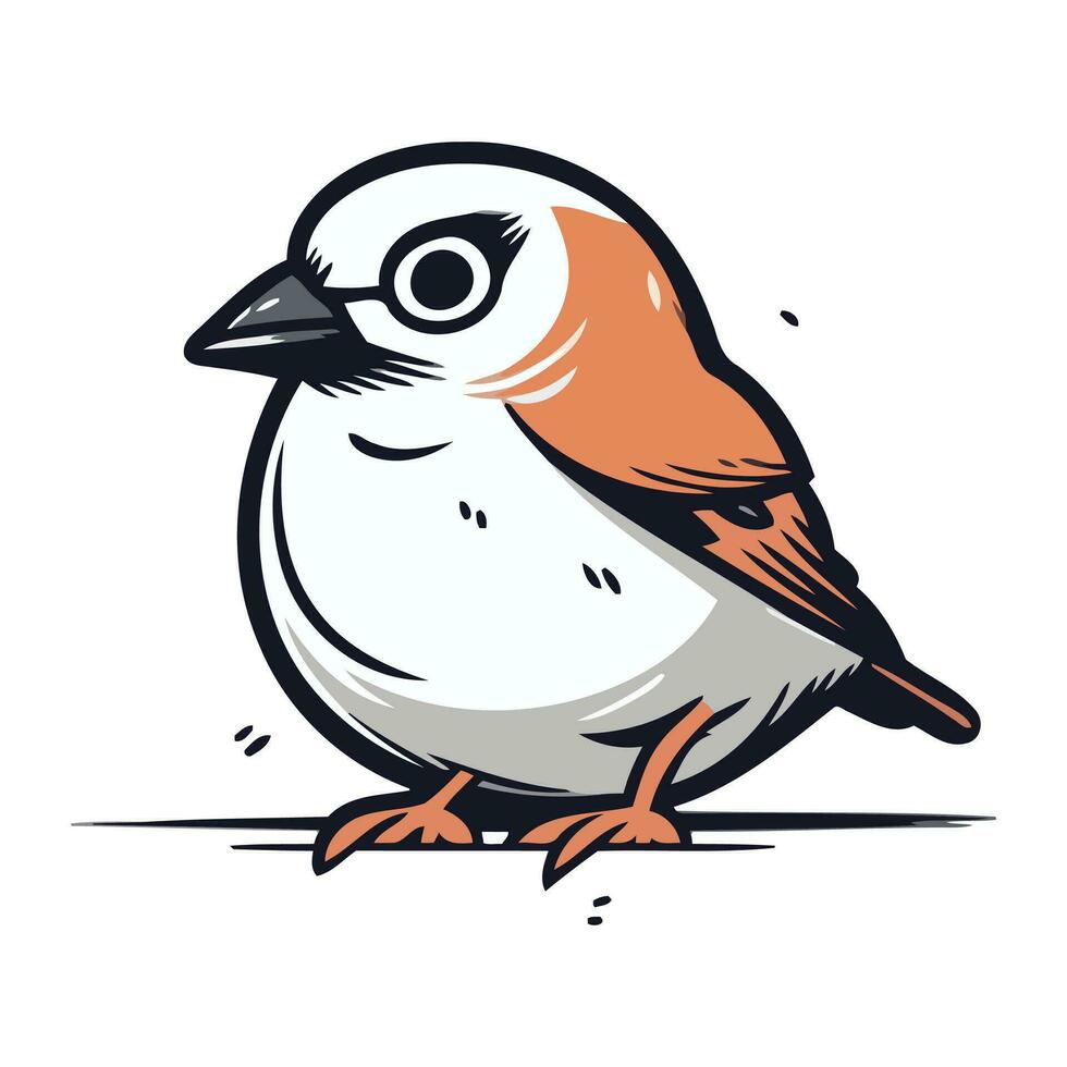 Sparrow bird isolated on white background. Vector illustration in cartoon style.