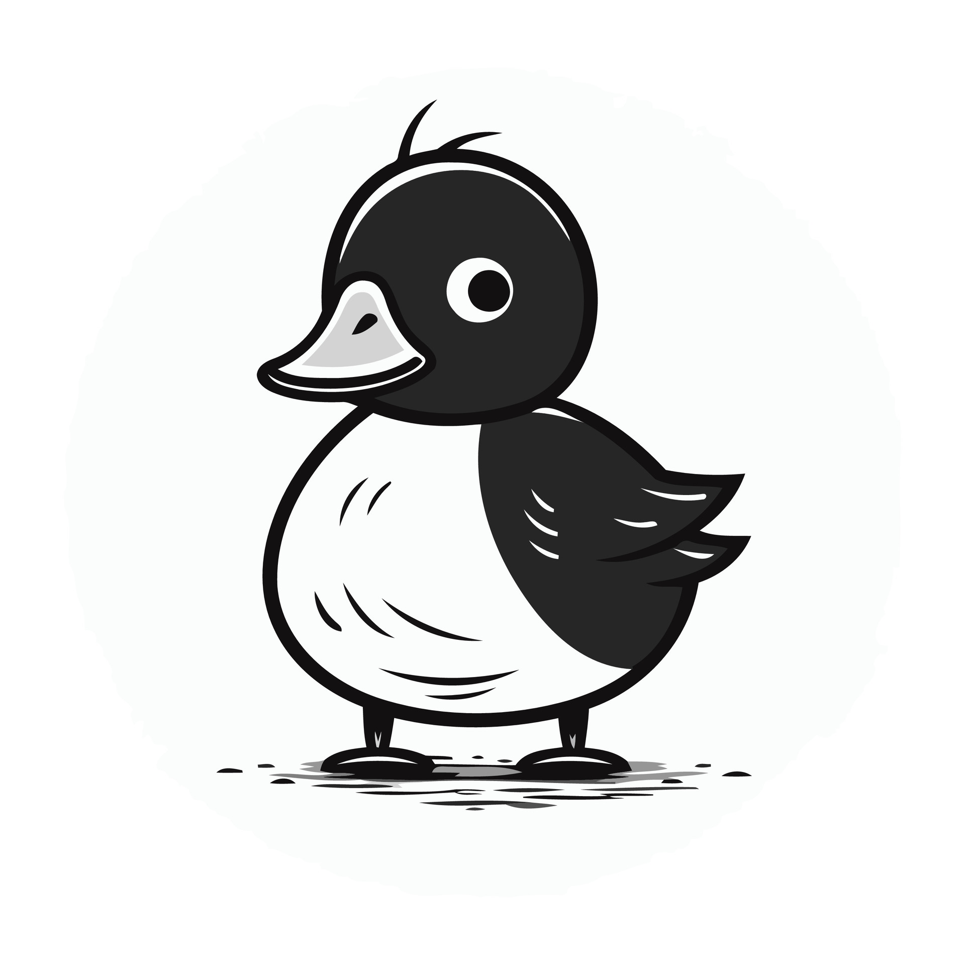 Duck vector illustration. Black and white duck isolated on white