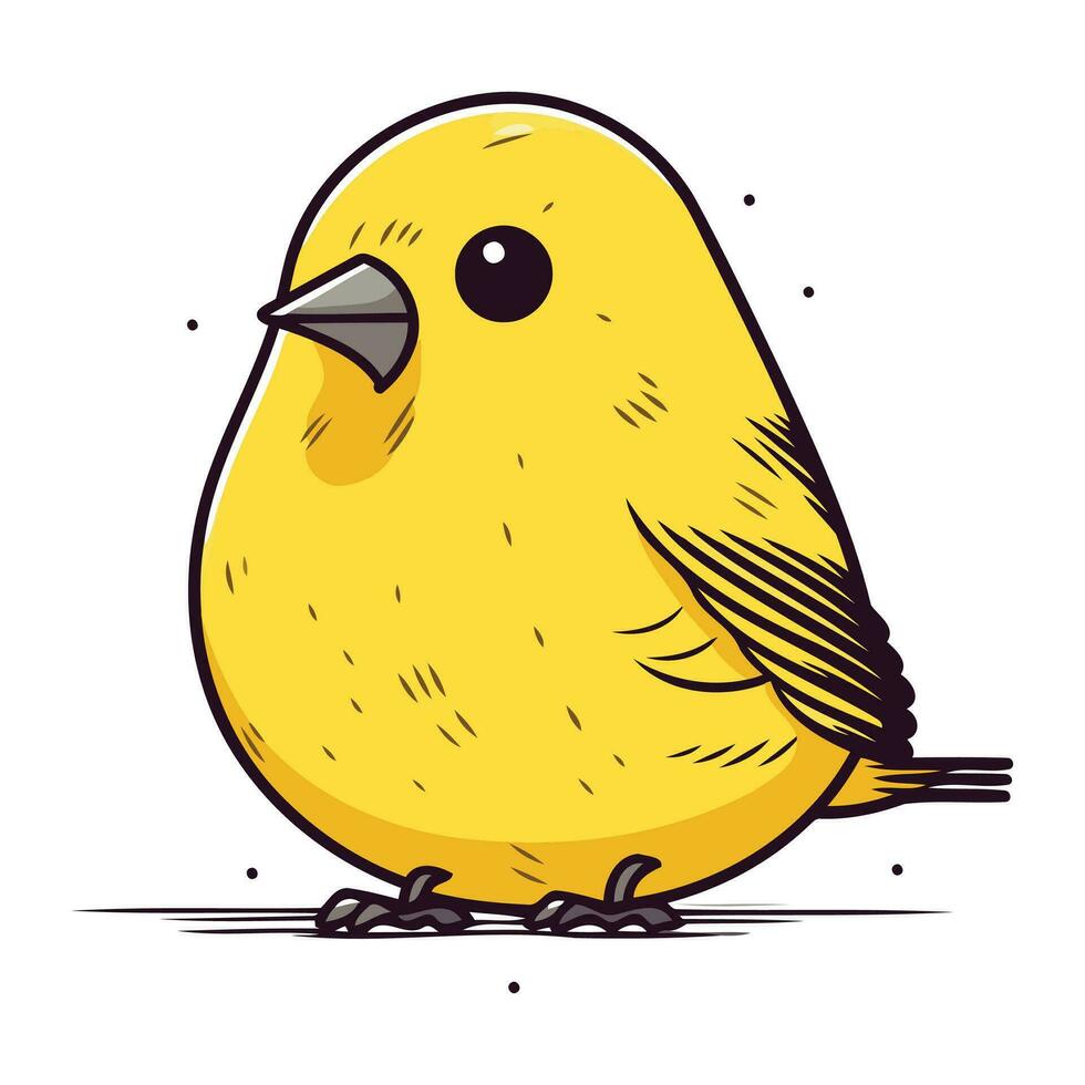 Cute little yellow bird. Vector illustration on a white background.