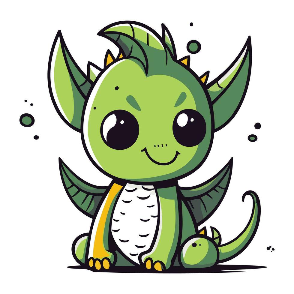 Cute cartoon dragon with big eyes. Vector illustration on white background.