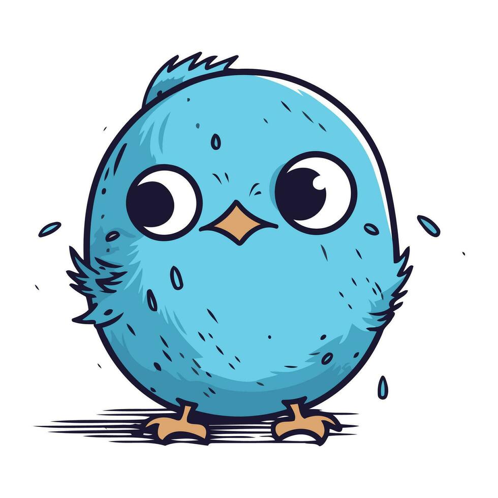 cute little blue bird cartoon vector illustration graphic design on white background