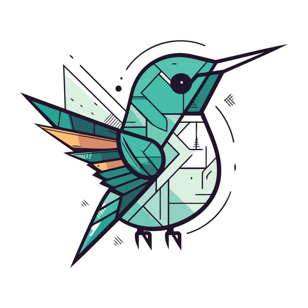 Colorful vector illustration of hummingbird on white background. Line art design.