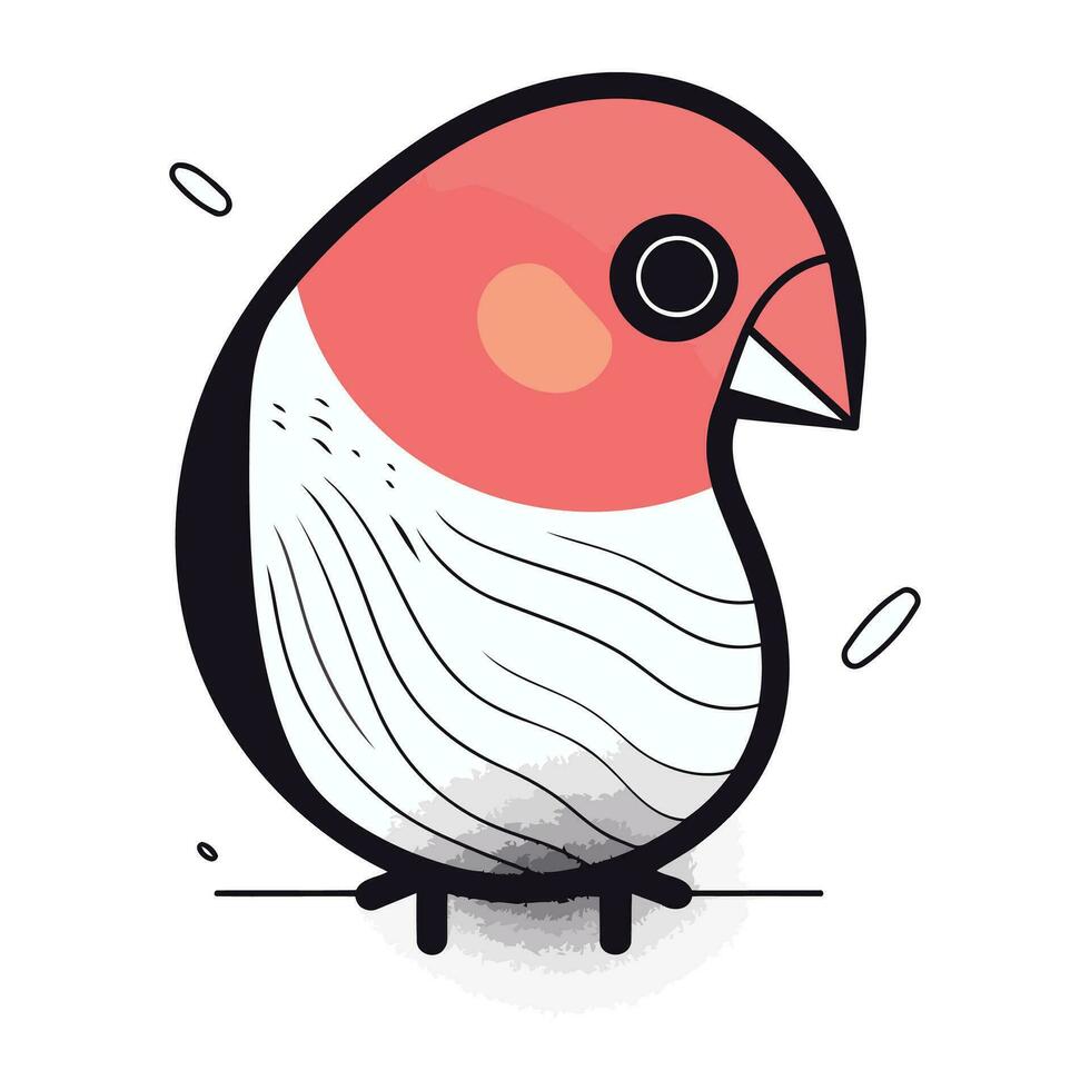 Vector illustration of cute hand drawn red and white bird on white background