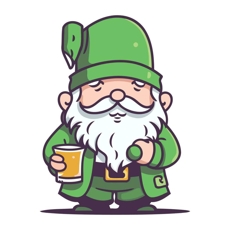 duende con un vaso de cerveza. vector ilustración.