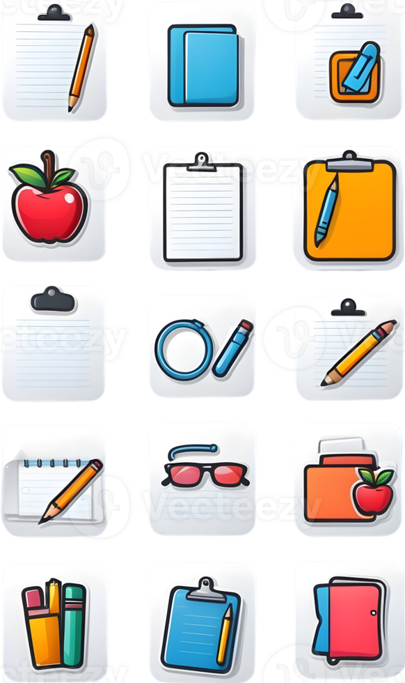 office supplies icon set, illustration ai generative png