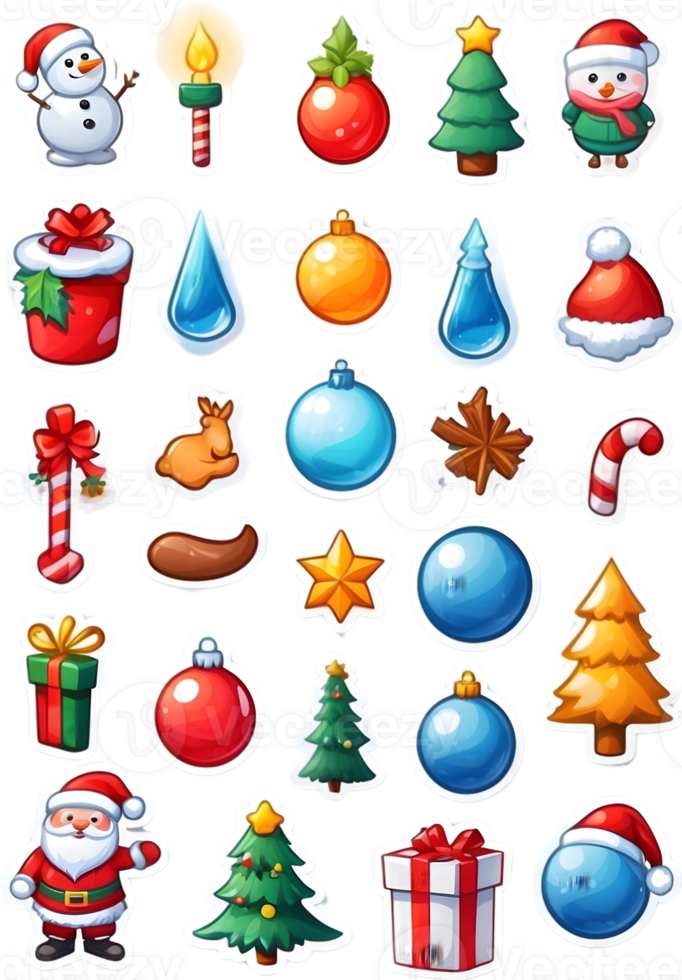 santa claus and christmas icons set  ai generative png
