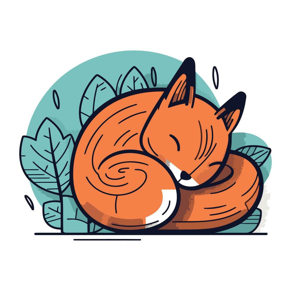 Cute cartoon fox sleeping on a pillow. Vector illustration in flat style.