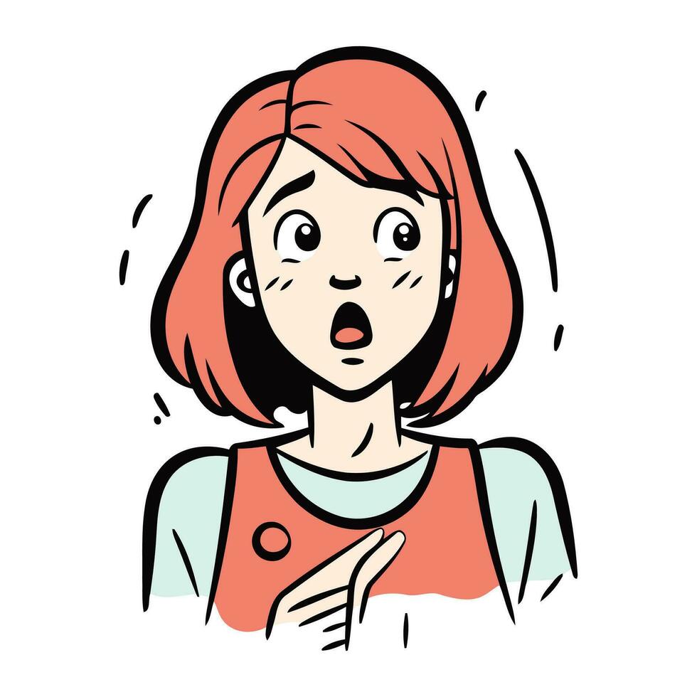 Surprised woman. Hand drawn vector illustration in cartoon comic style.