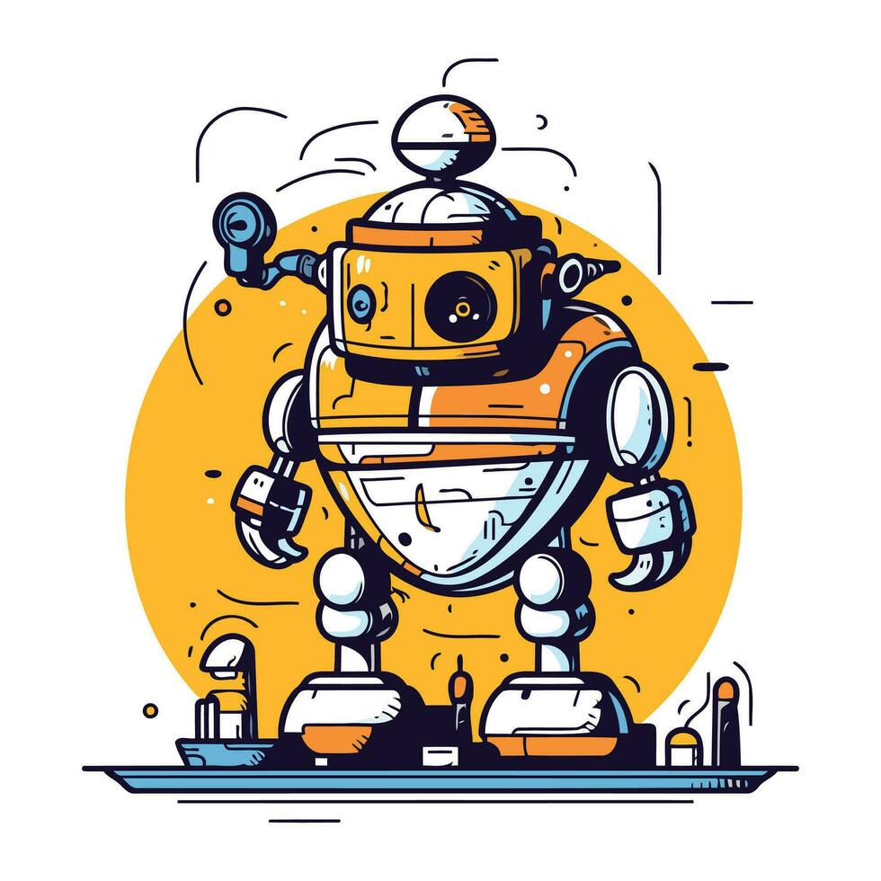 Vector illustration of a robot on a white background. Cartoon style.