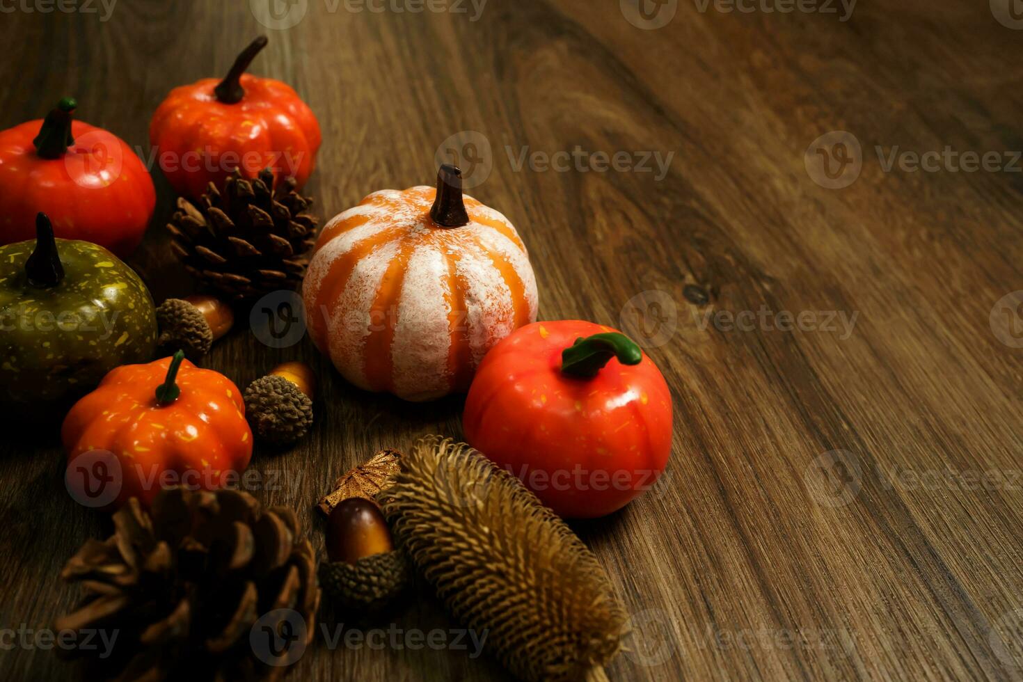 Halloween decorations background. Halloween Scary pumpkin head on wooden table Halloween holiday concept photo