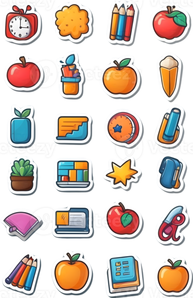 school supplies icon set, png, , clipart ai generative png