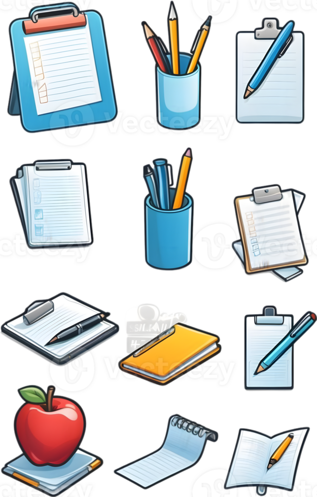 office supplies icon set, illustration ai generative png