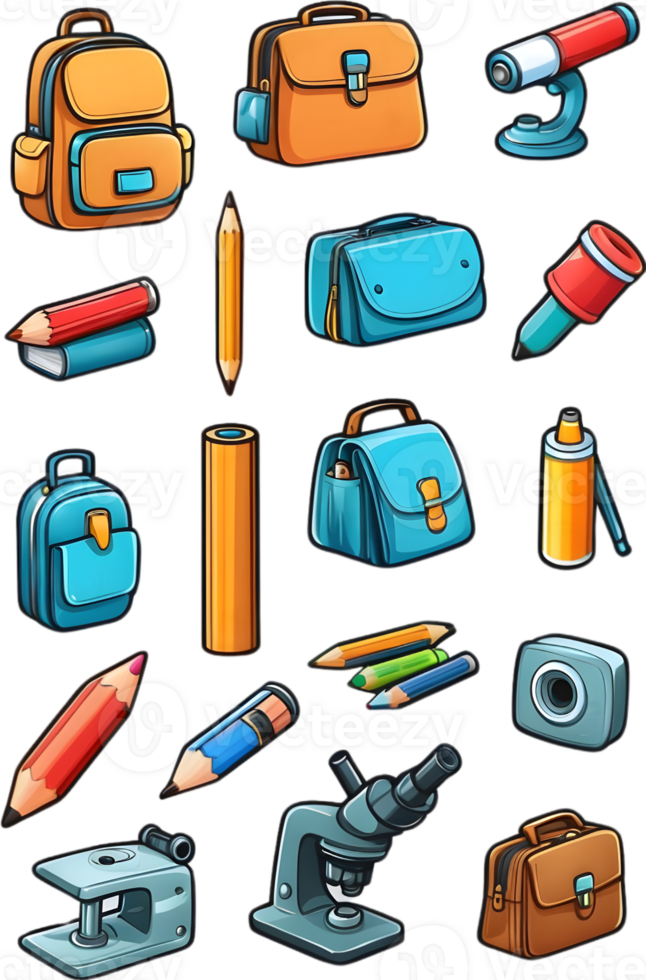 backpack, school bag, school supplies, school bag, school bag icon set ai generative png
