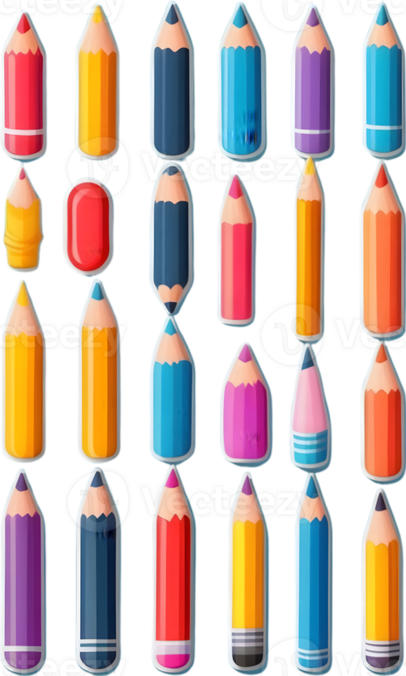 a collection of colored pencils and pens on a transparent background ai generative png