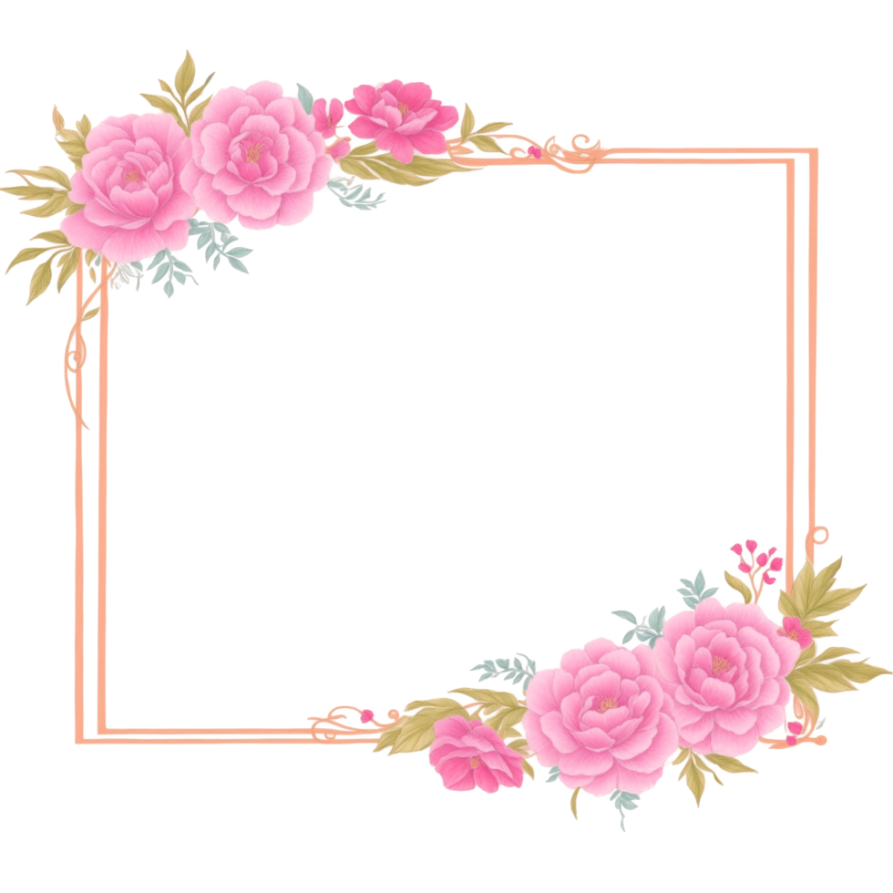 Flower border frame for invitation PNG transparent background Ai Generative
