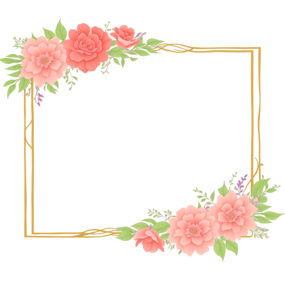 Flower border frame for invitation PNG transparent background Ai Generative