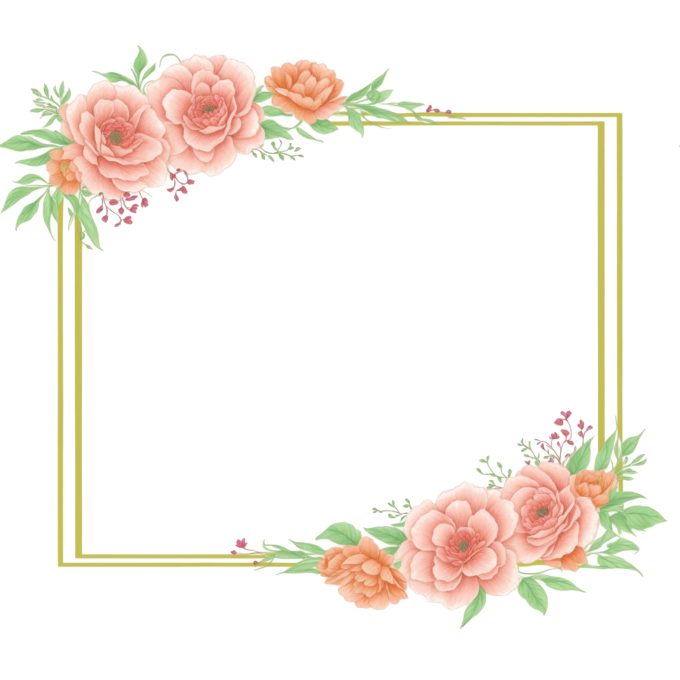 Flower border frame for invitation PNG transparent background Ai Generative