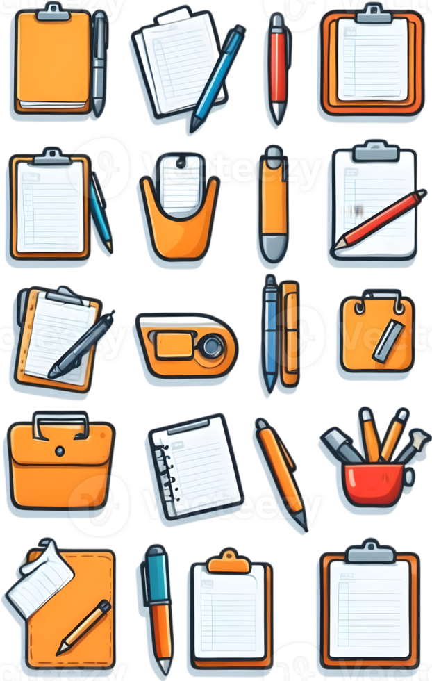 office supplies icon set, illustration ai generative png