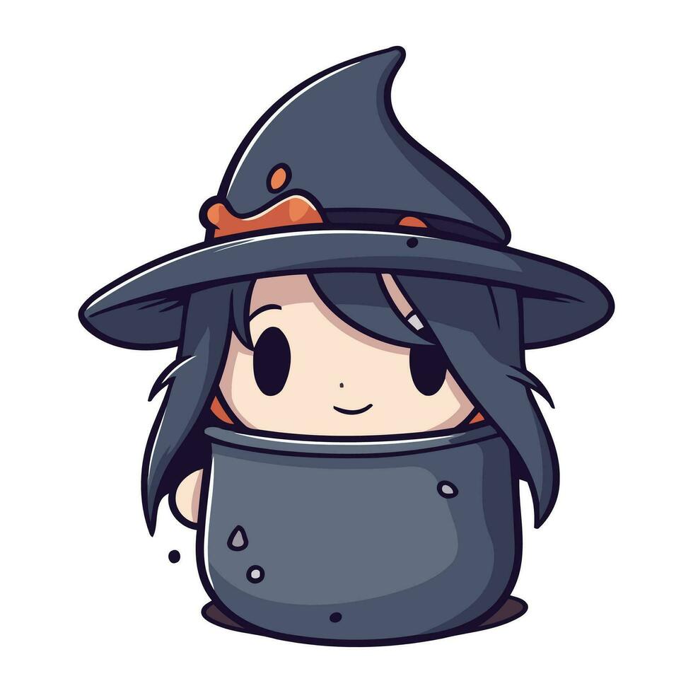 Cute Witch Girl Cartoon Mascot Character Vector Illustration.