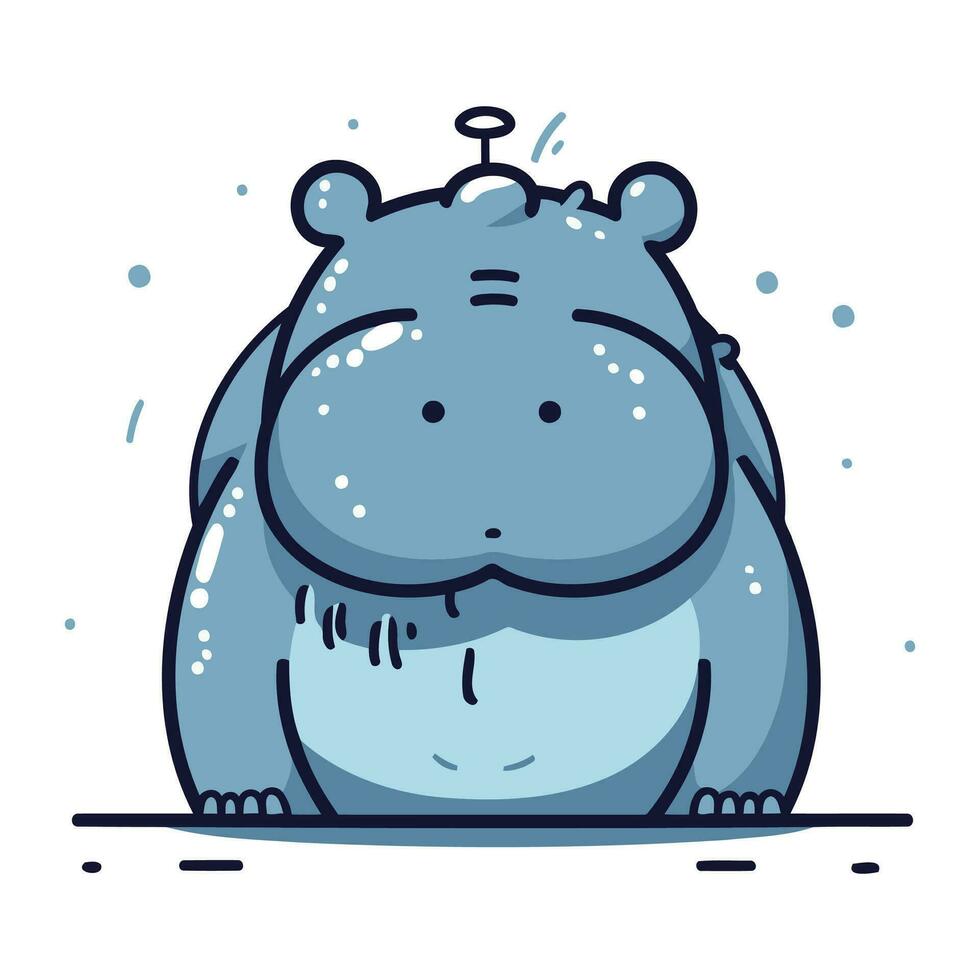 Cute hippo. Vector illustration. Isolated on white background.