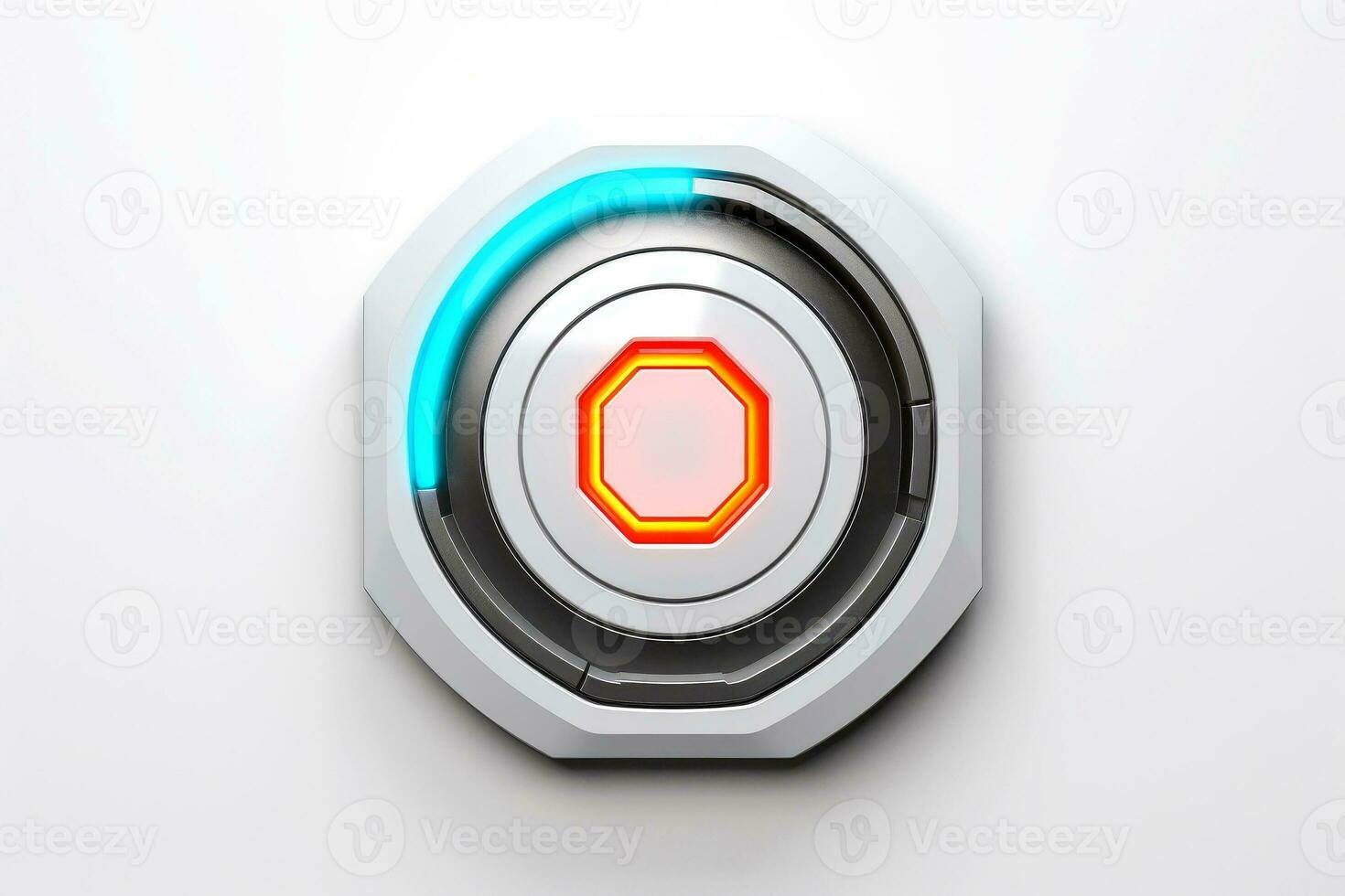 Abstract high tech multicolor button on white background, Generative AI photo
