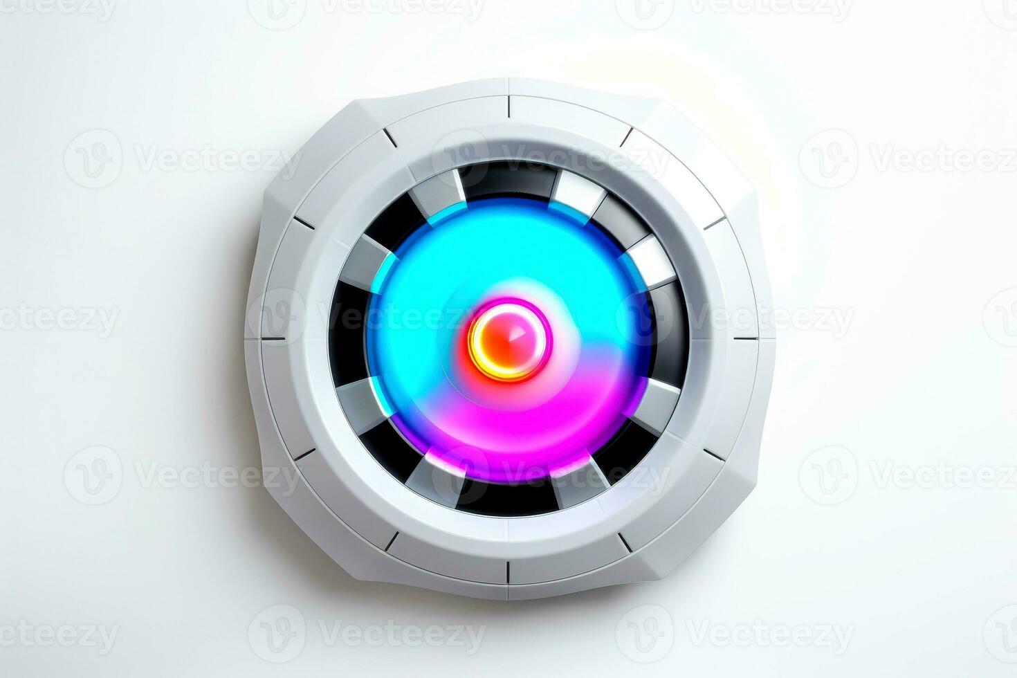 Abstract high tech multicolor button on white background, Generative AI photo