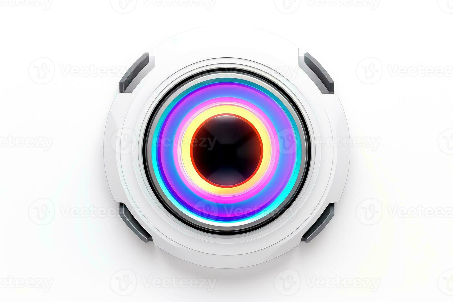 Abstract high tech multicolor button on white background, Generative AI photo