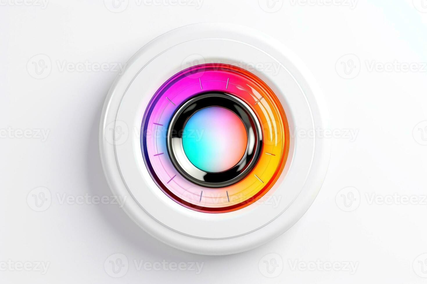 Abstract high tech multicolor button on white background, Generative AI photo