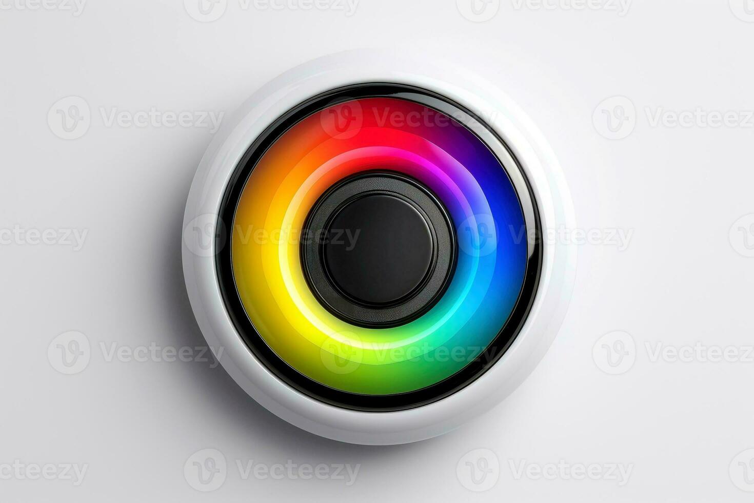 Abstract high tech multicolor button on white background, Generative AI photo