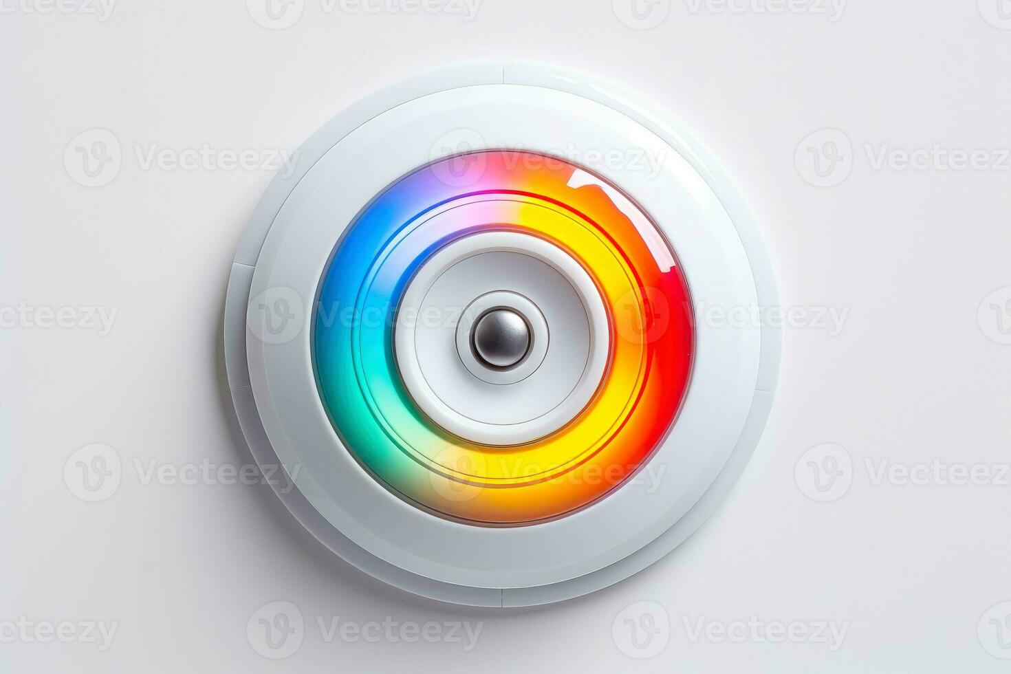 Abstract high tech multicolor button on white background, Generative AI photo