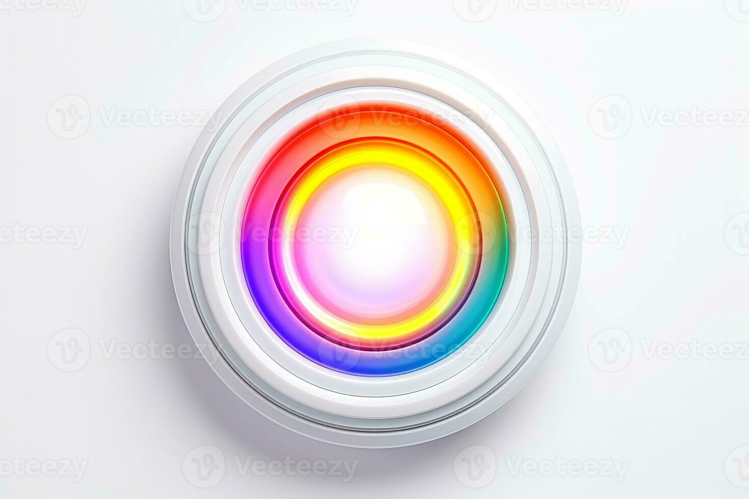 Abstract high tech multicolor button on white background, Generative AI photo