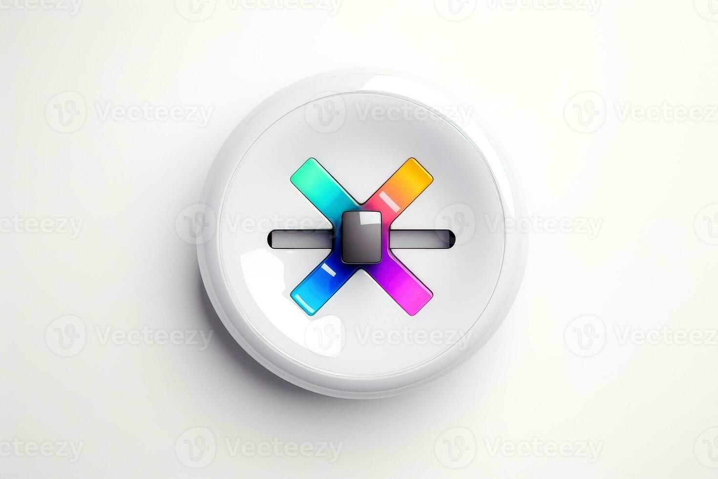 Abstract high tech multicolor button on white background, Generative AI photo