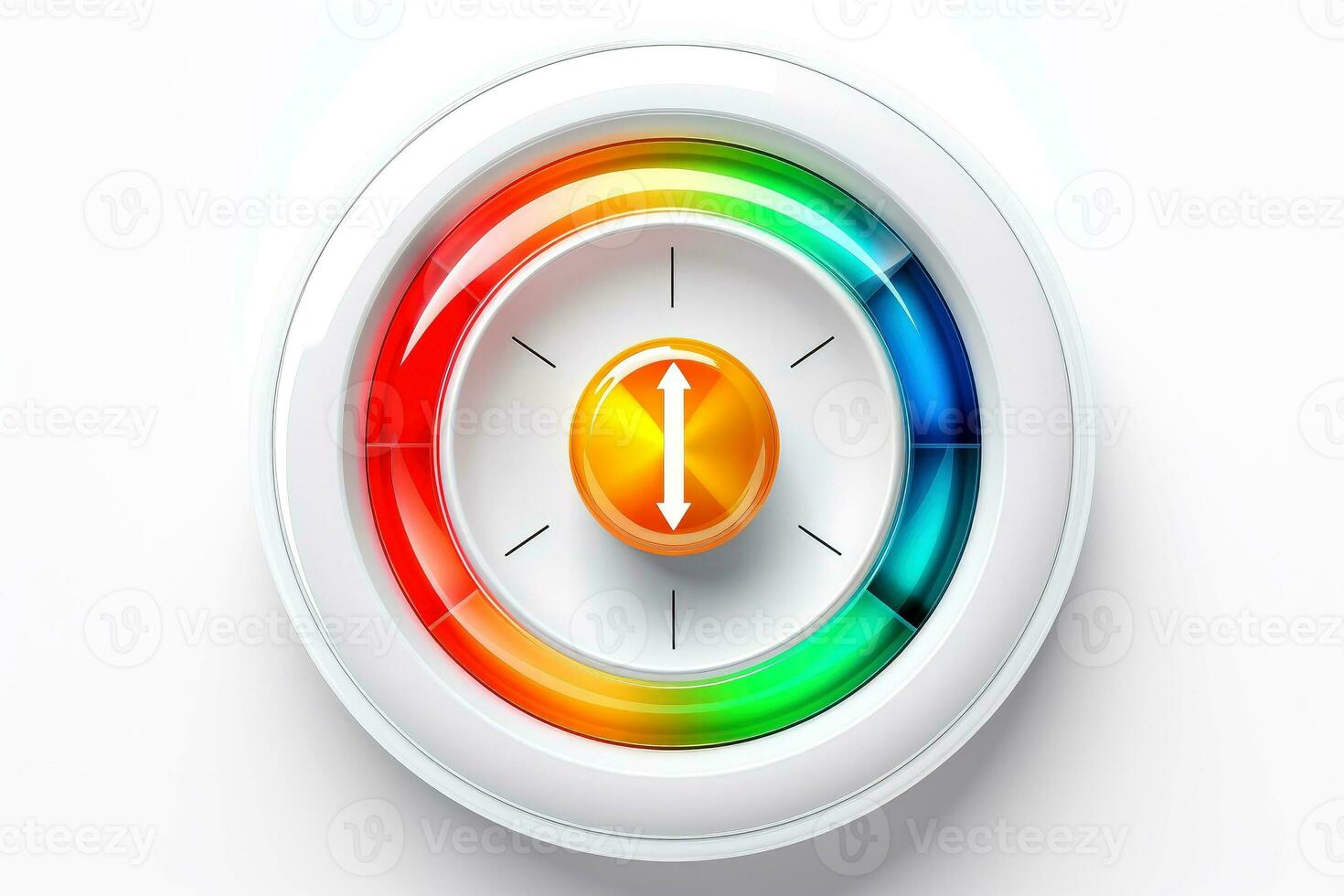 Abstract high tech multicolor button on white background, Generative AI photo