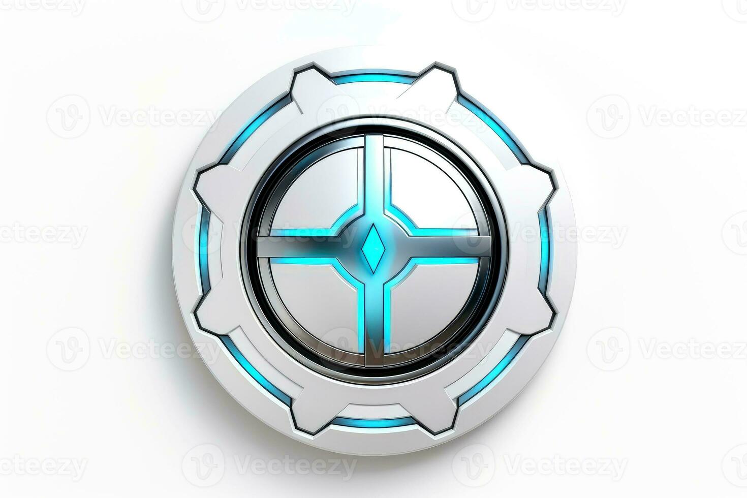 Abstract high tech multicolor button on white background, Generative AI photo