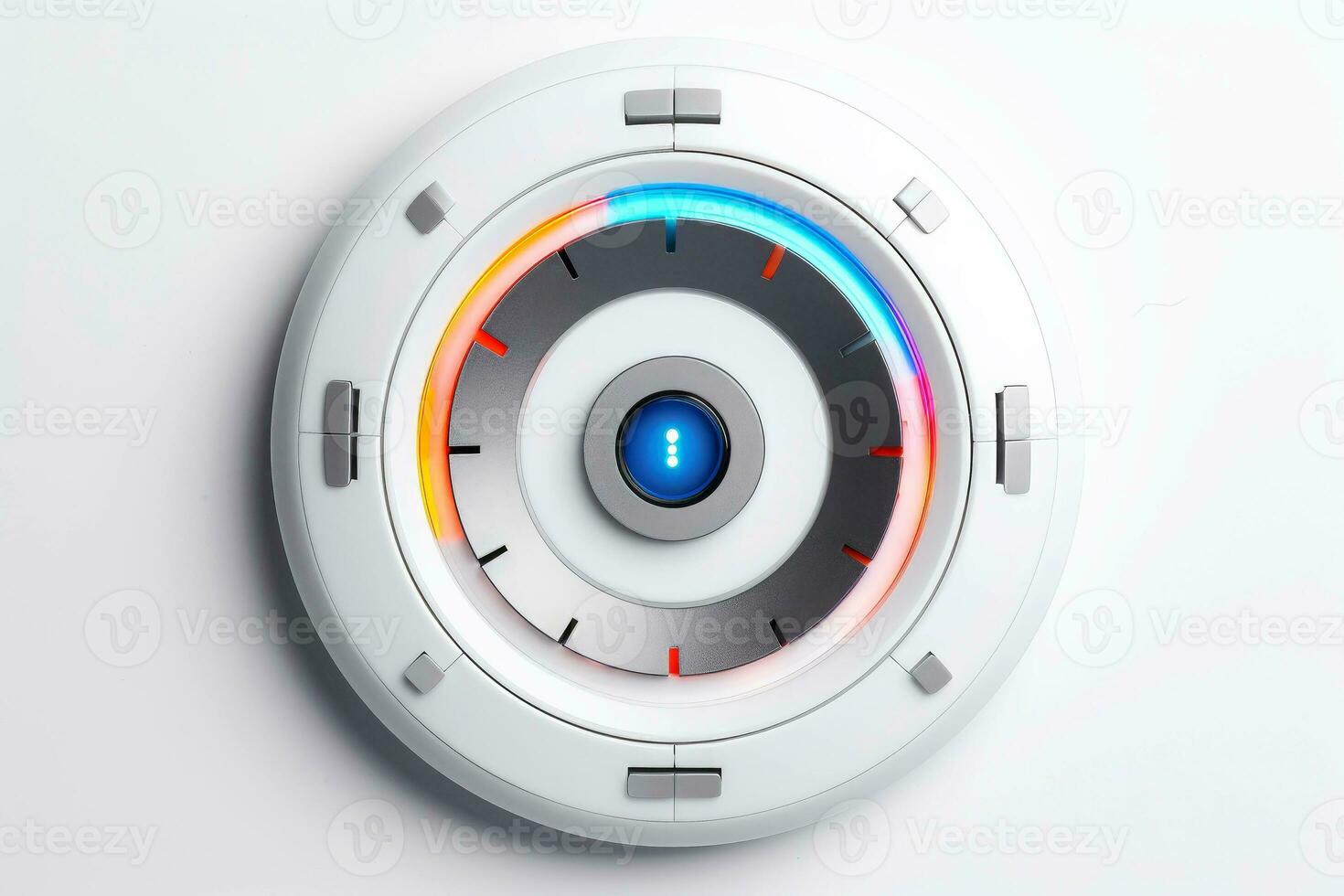 Abstract high tech multicolor button on white background, Generative AI photo