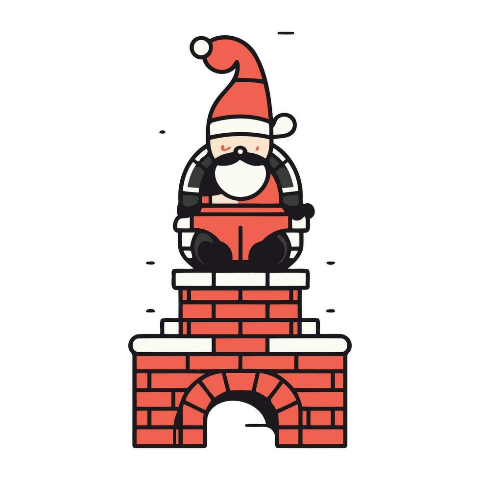 Papa Noel claus sentado en Chimenea. vector ilustración en plano estilo.