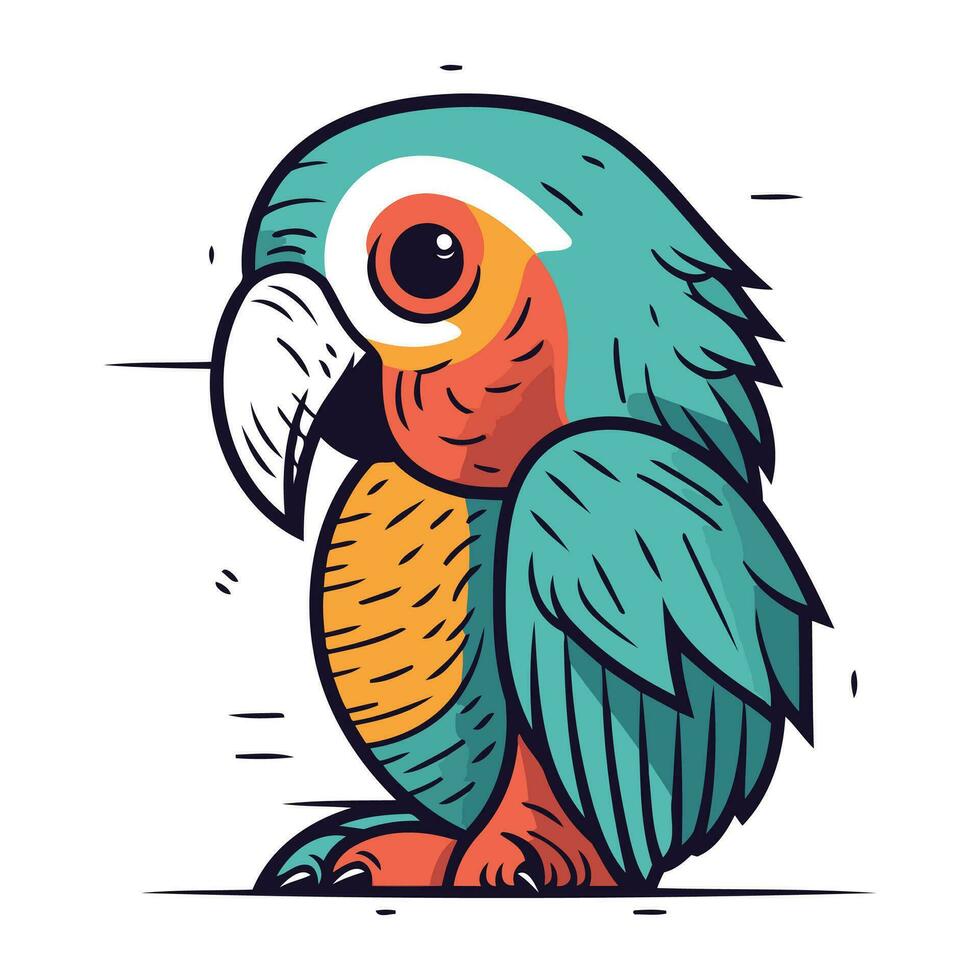 Cute parrot. Vector illustration. Isolated on white background.