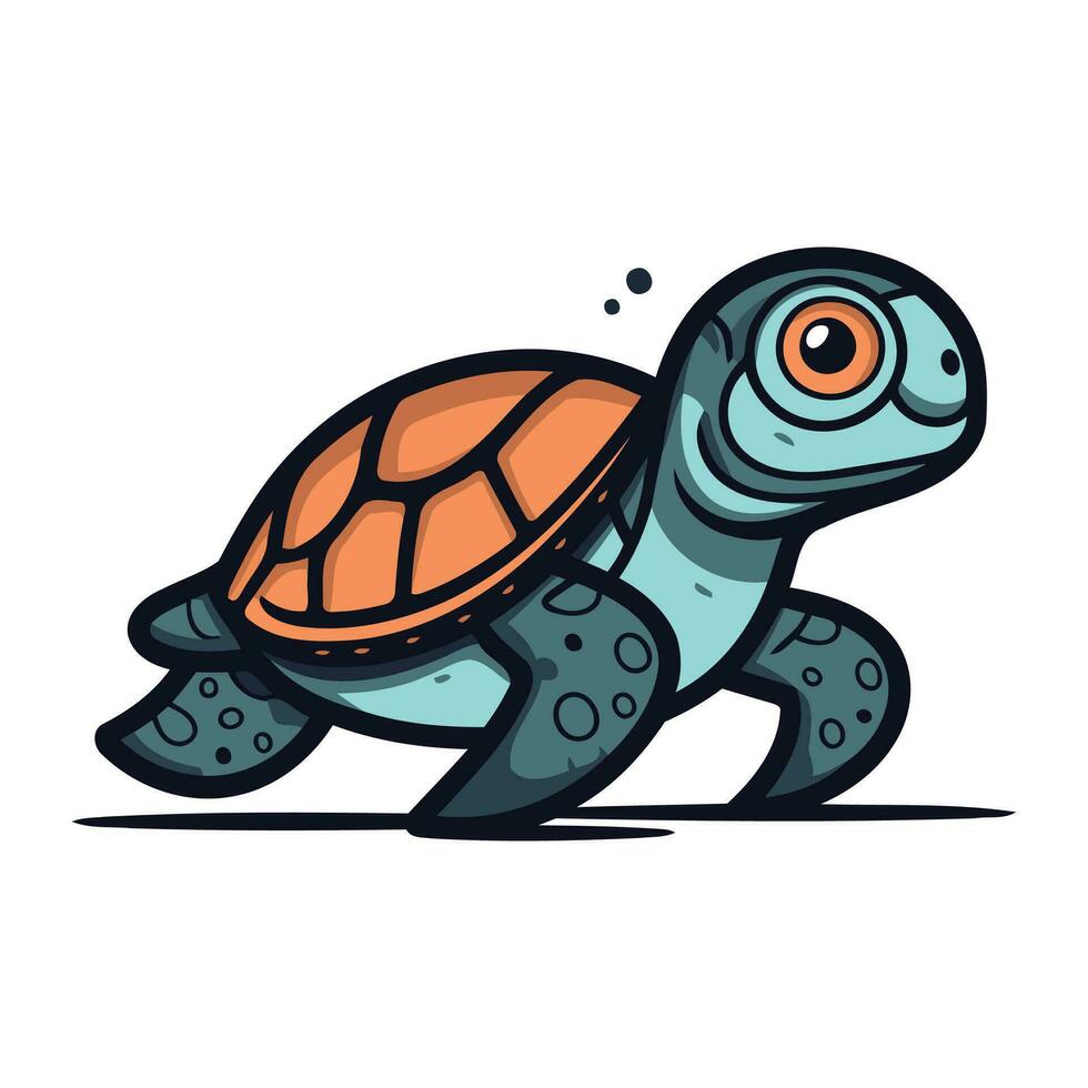Cartoon sea turtle. Vector illustration isolated on a white background.