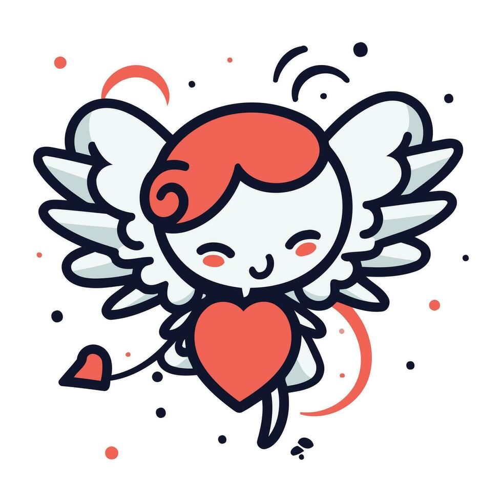 Cute cartoon cupid with heart and wings. Vector illustration.