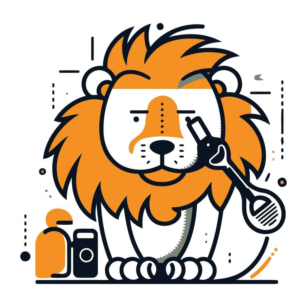 león con un peluquero. vector ilustración en línea estilo.