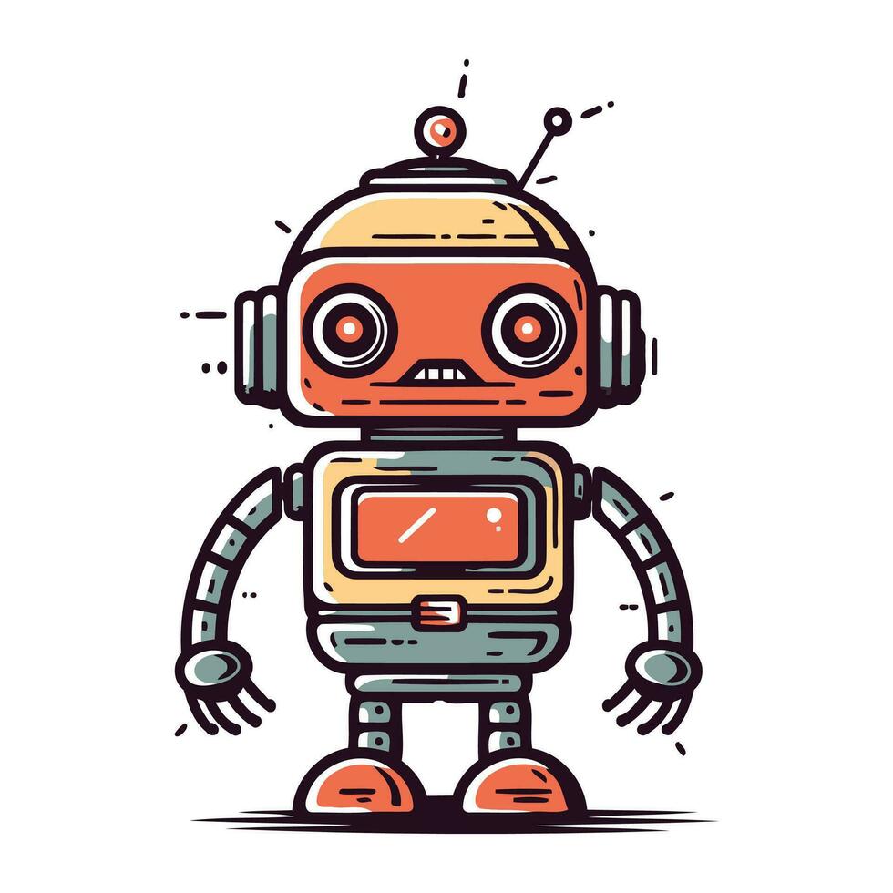 Cute cartoon robot. Vector illustration. Isolated on white background.