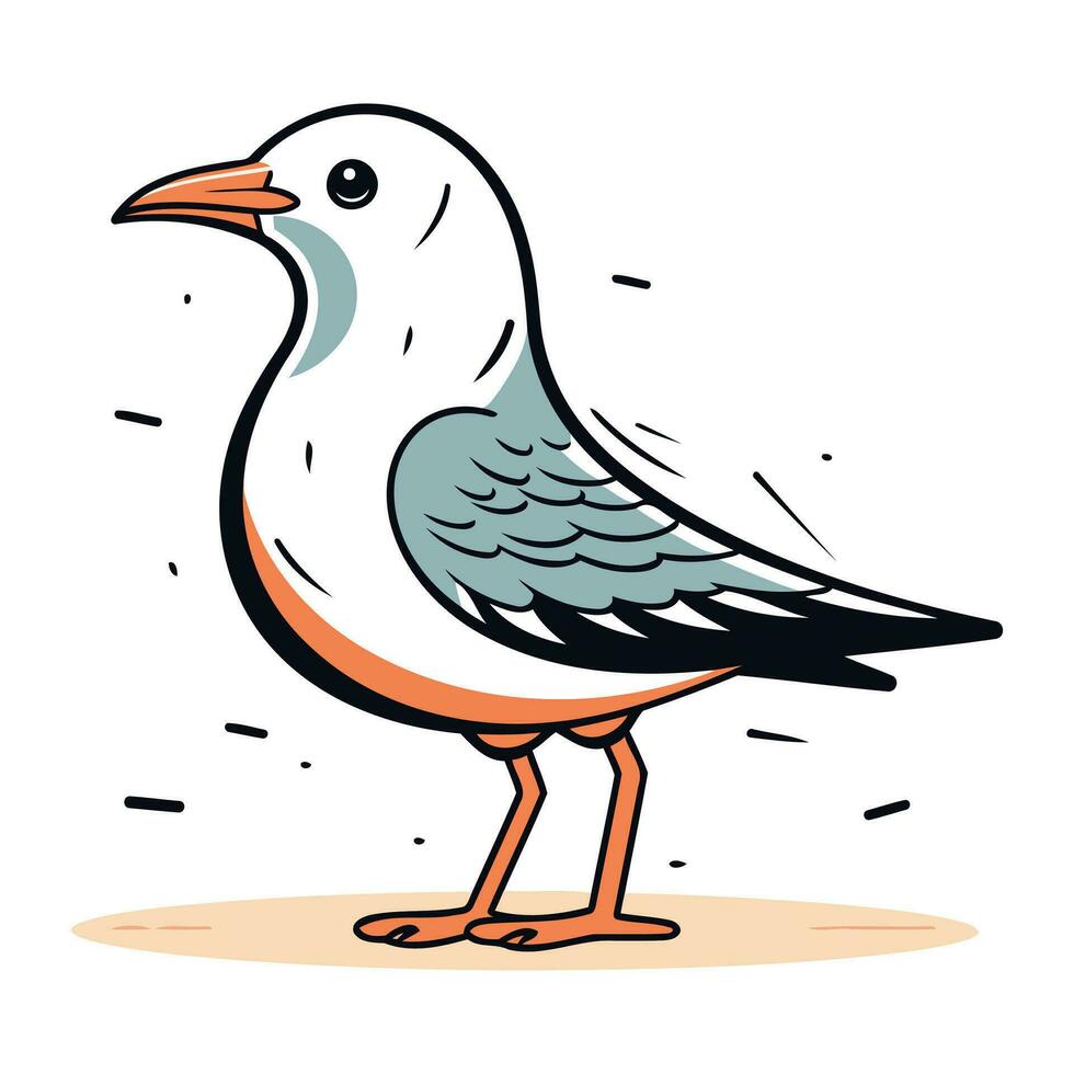 Seagull on a white background. Vector illustration in cartoon style.